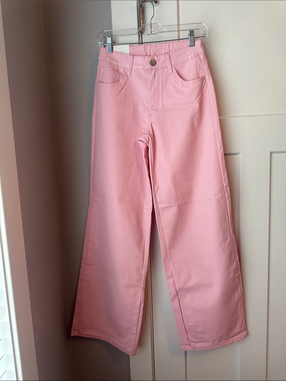 NWT!! Pastel Pink Wide-Leg coated Jeans